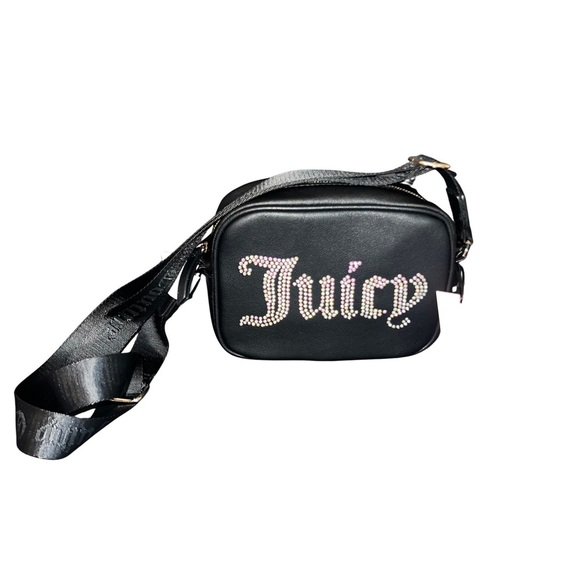 Juicy Couture Handbags - Juicy Couture Black Crossbody Bag with Pink Crystal 'Juicy' Logo